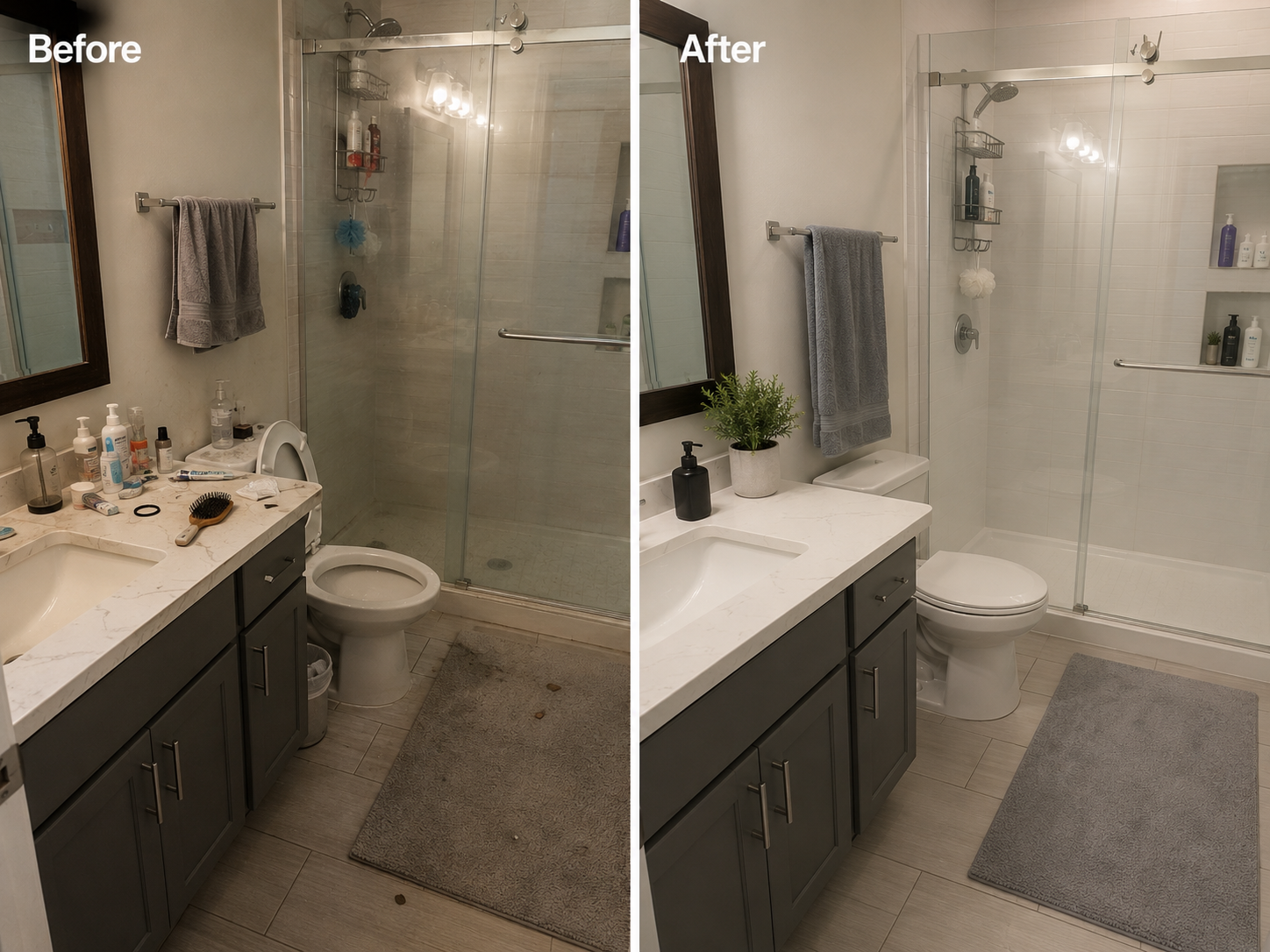 Bathroom before and after cleaning